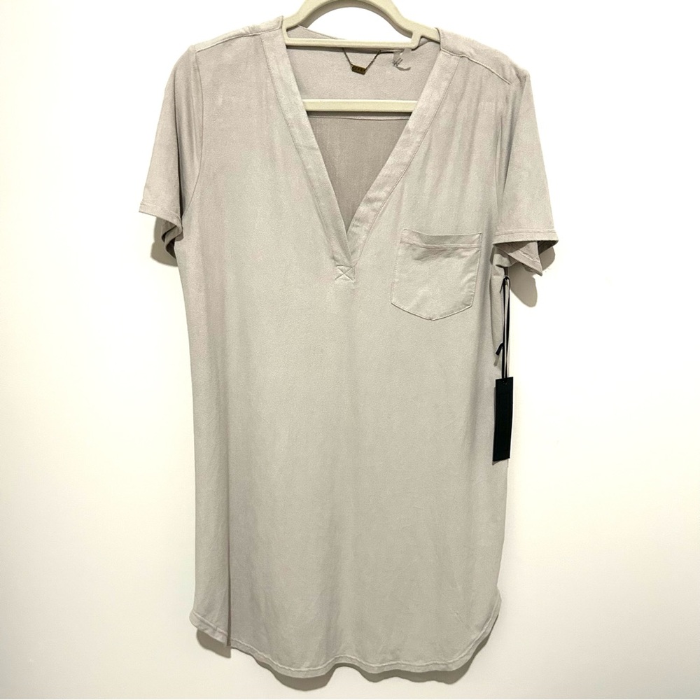 NEW $132 YFB Natural Isla Faux Suede Mini Dress Size M Pullover Lightweight